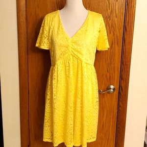 SPIN USA SOFT YELLOW LACE LINED TO KNEE DRESS 1XL